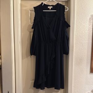 Monteau navy Asymmetrical Cold Shoulder Sundress